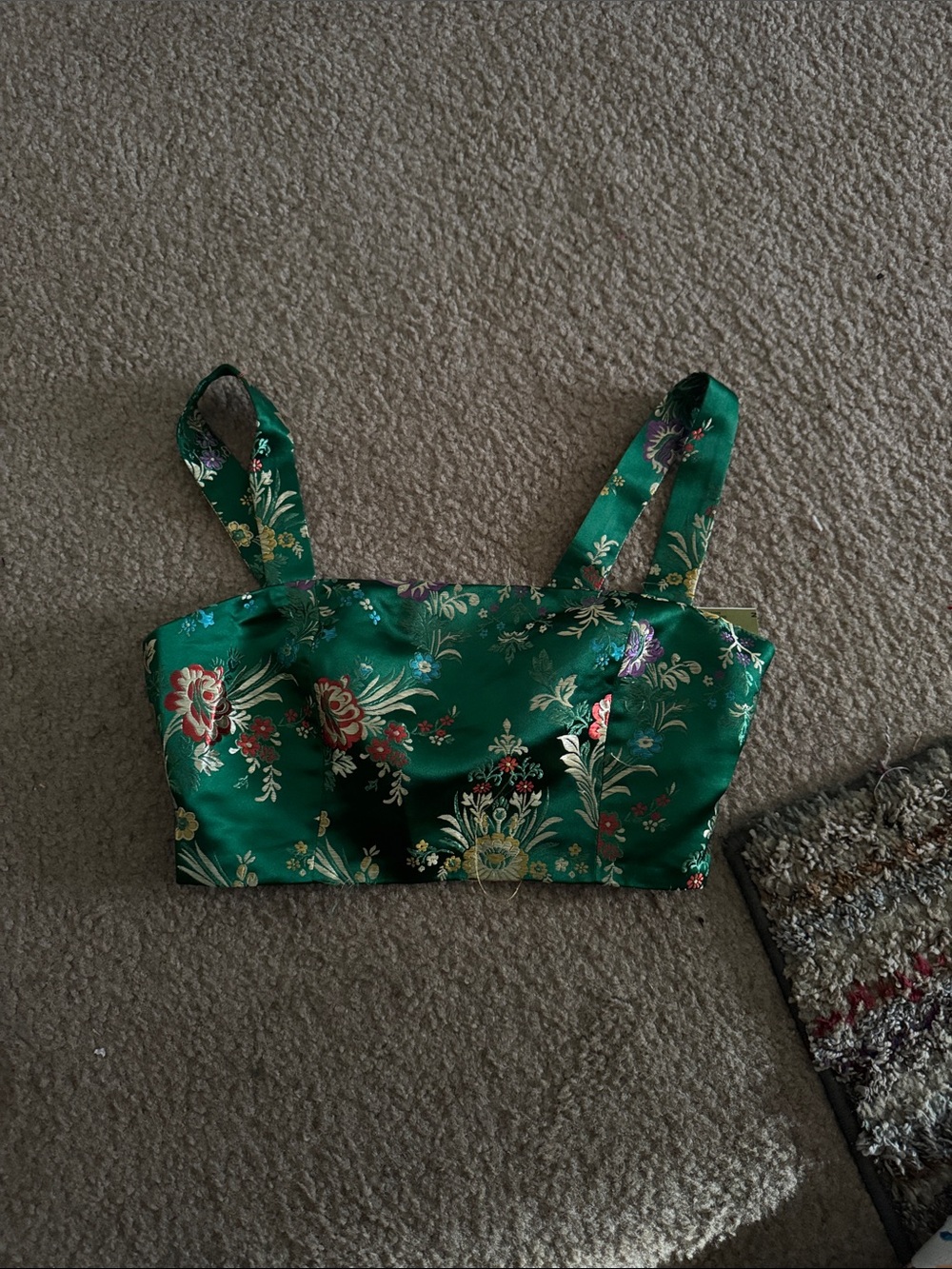 Forever 21 Emerald Green Floral Satin Crop Top